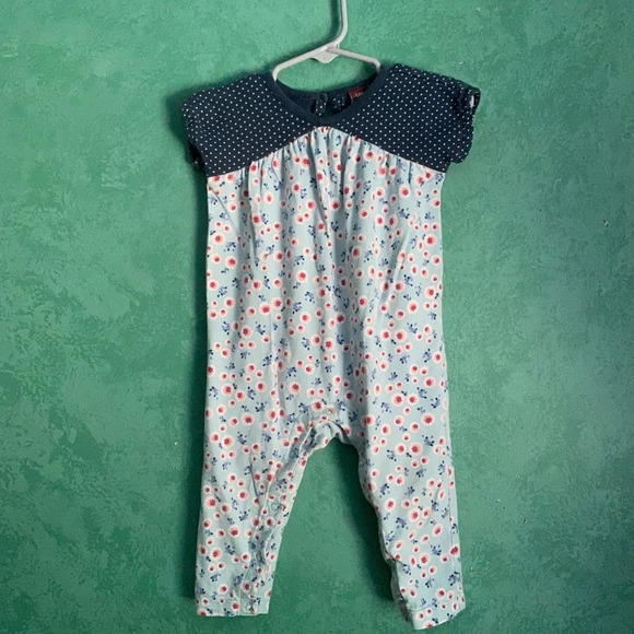 Tea Collection Baby Shorts & Romper Floral 6-12 M Cotton Infant Orange Blue Boho - Picture 2 of 6